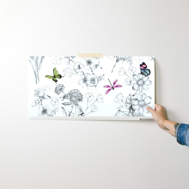 Butterflies Non-Pasted Wallpaper Butterfly Sketch Black And White - Le Papillon by willowlanetextiles Wallpaper Double Roll by Spoonflower image 10