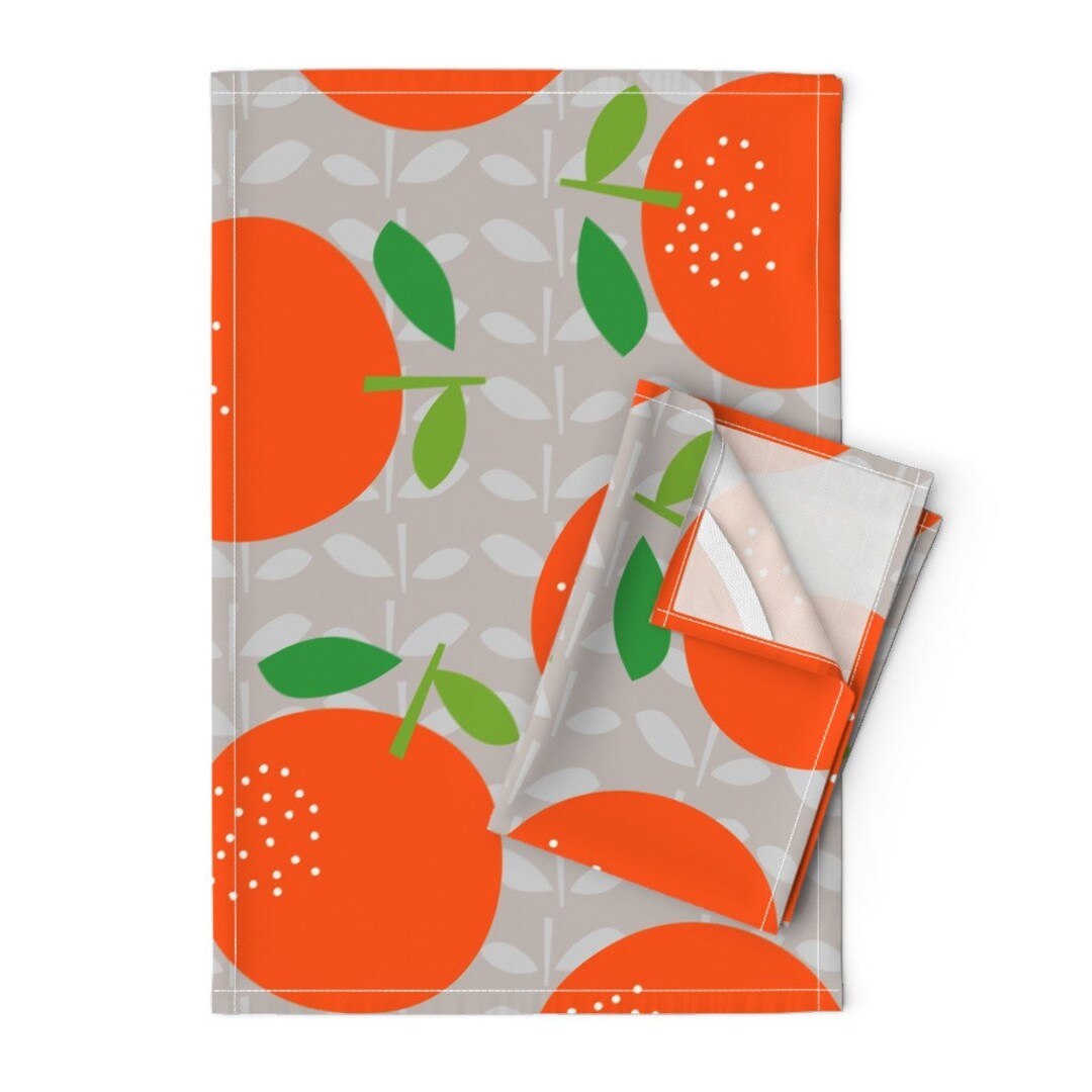 Oranges Tea Towels set of 2 Giant Oranges on Grey by Etsy