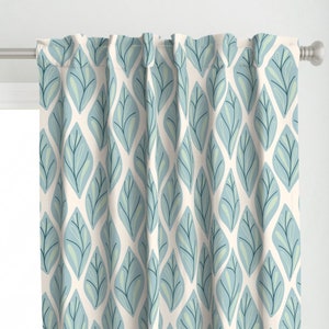 Modern Leaves Curtain Panel - Botanical Ogee by northstarstudio - Abstract Ogee Neutral Blue Green  Custom Curtain Panel by Spoonflower
