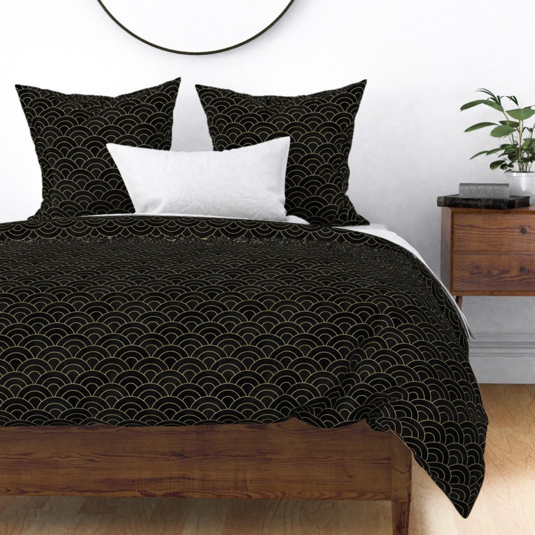 Japanese Sashiko Duvet Cover Gold and Black Japanese by Etsy