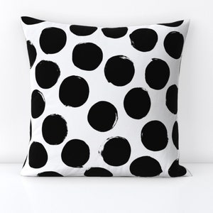 Polka Dots Throw Pillow - Watercolor  Monochromatic Nursery Decorative Square Throw Pillow - Black White Huge Polka Dot by primuspattern