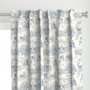 Toile Du Jouy Curtain Panel - Texas Toile by vinpauld - Garden Lone Star State Blue Floral Flowers  Custom Curtain Panel by Spoonflower