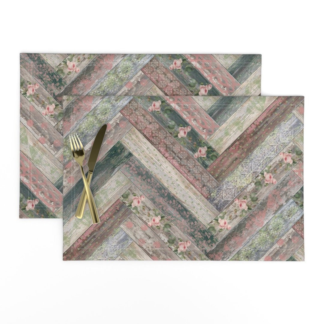 Herringbone Placemats set of 2 Vintage Wood Chevron by Etsy