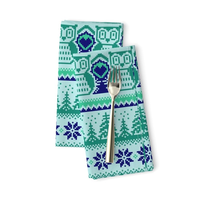 Pixel Forest Cloth Napkins by Spoonflower Set of 2 - In The Woods Blue And Green by diseminger Woodland Winter Dinner Napkins