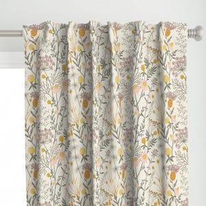 Cottagecore Curtain Panel - Botanical Weeds Medium by garabateo - Botanical Floral Flowers Wildflowers Custom Curtain Panel by Spoonflower