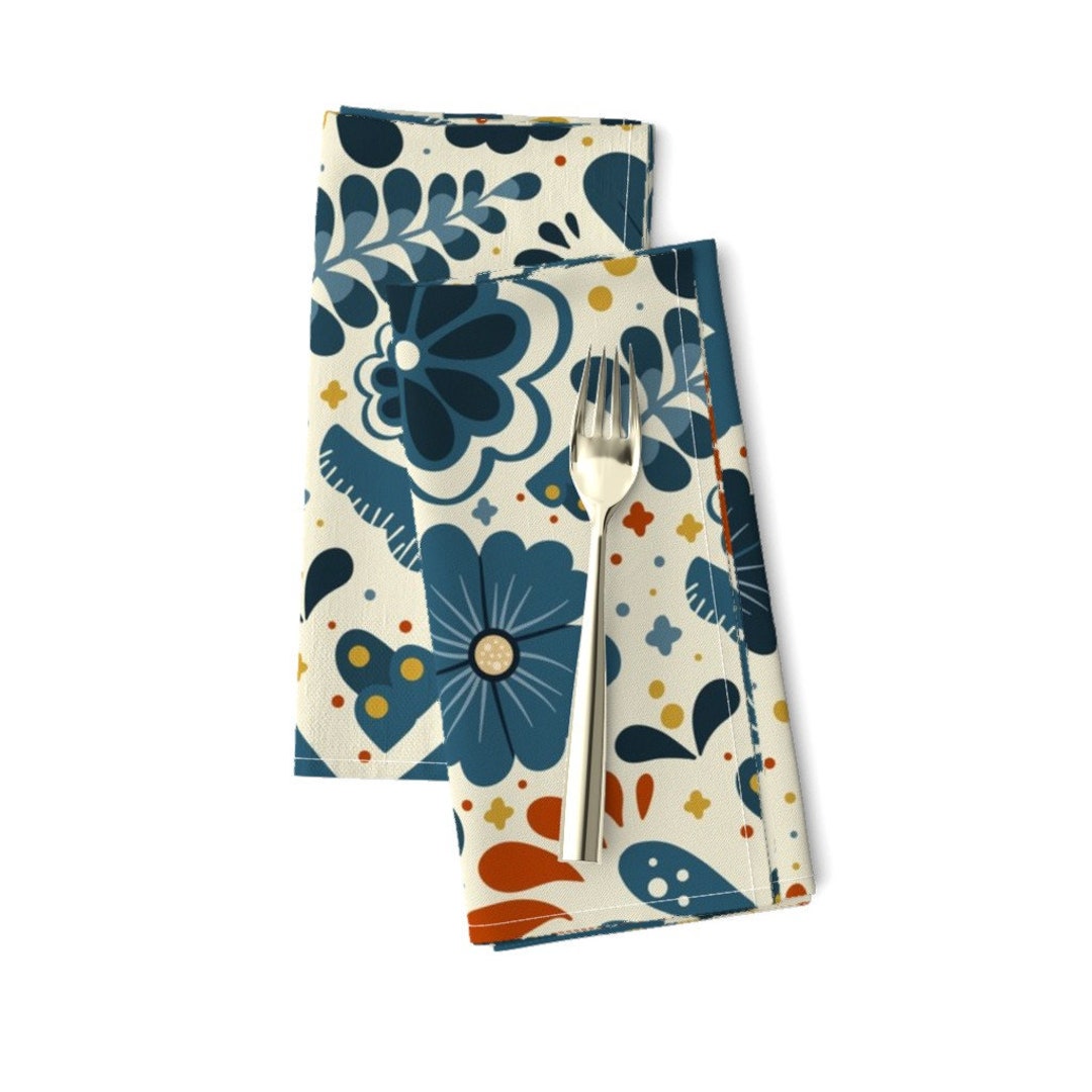 Spanish Style Dinner Napkins set of 2 Talavera on Cream by
