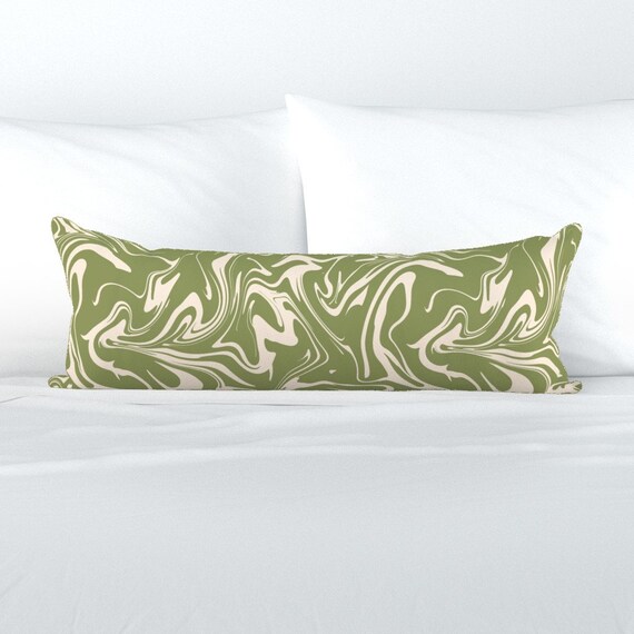 Abstract XL Lumbar Pillow Green Marbling Neutral Swirls Marble