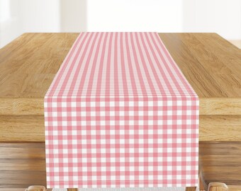 Spring Pink Plaid Table Runner - Pink Gingham by hey_cute_design - Small Scale Gingham Cottagecore Cotton Sateen Table Runner by Spoonflower