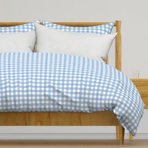 Blue Bedding - Sky Gingham by kirstudio -  Plaid Country Gingham Sky Check Picnic Cottagecore Cotton Sateen Duvet Cover OR Pillow Shams