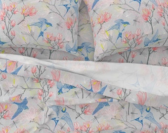 White Sheets Modern Damask by ciel/_bleu/_design Gray Antique Traditional Classic Silver Cotton Sateen Sheet Set Bedding by Spoonflower