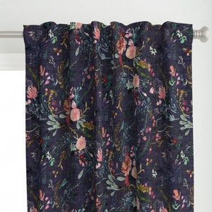 Boho Purple Bloom Curtain Panel - Fable Floral Grape by nouveau_bohemian - Vintage Woodland Autumn Custom Curtain Panel by Spoonflower