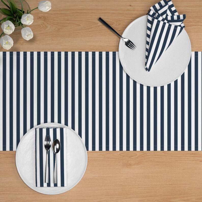 Nautical Stripe Table Runner Navy and White Stripe by Etsy