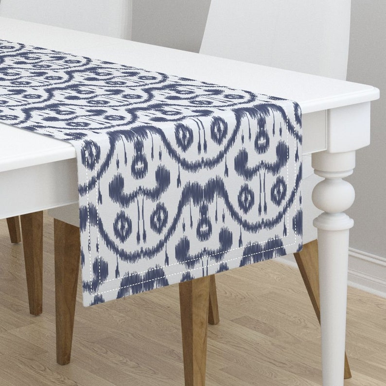 Ikat Table Runner Waves Indigo By Mjmstudio Vintage Image 0