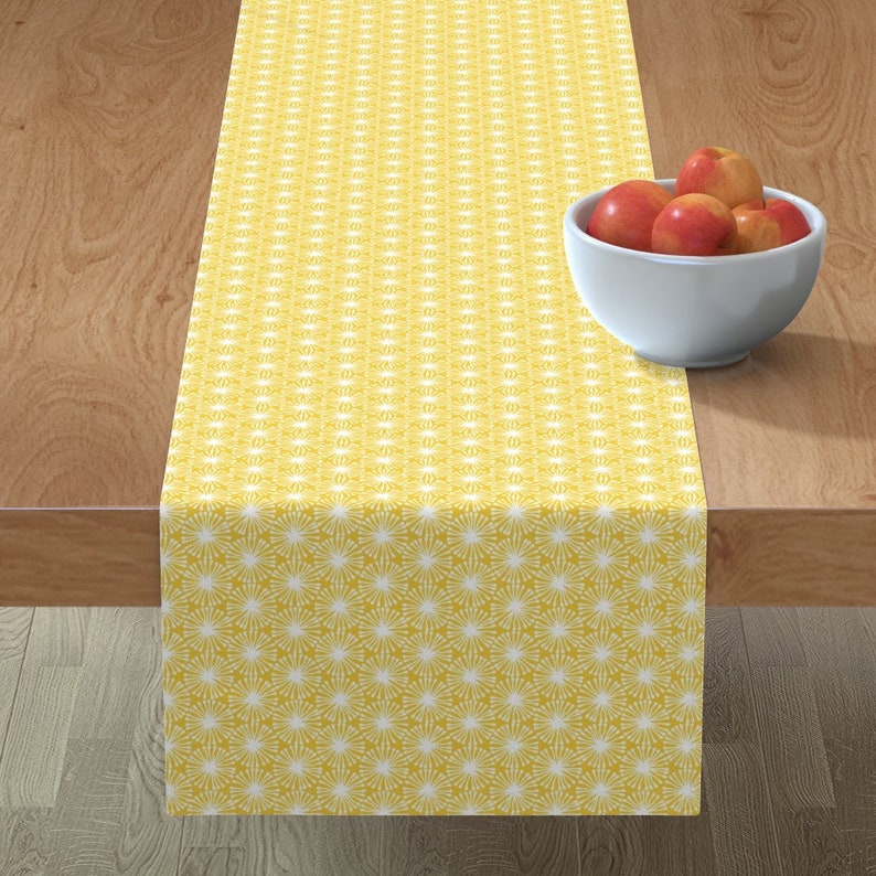 Flower Table Runner Geometric Dandelion Sunshine Round Floral Sunny Cotton Sateen Table Runner by Spoonflower Rounds by fleabat
