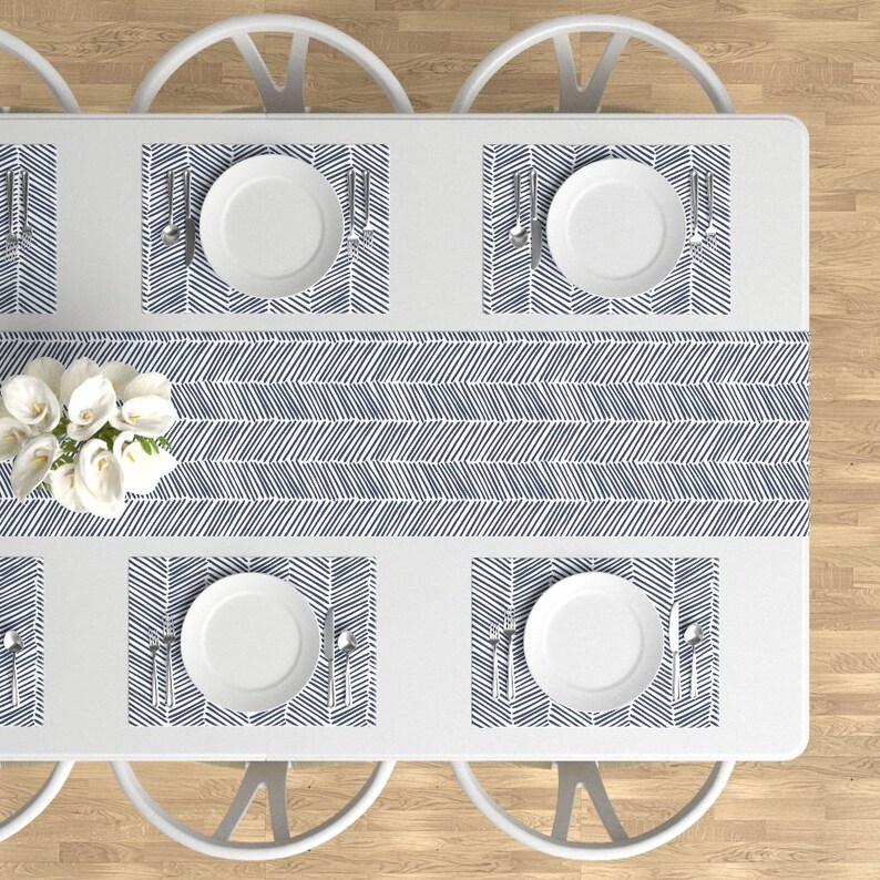 Set of 4 Navy Chevron Cloth Placemats by Spoonflower - Freeform Arrows Large In Indigo by domesticate Herringbone Placemats