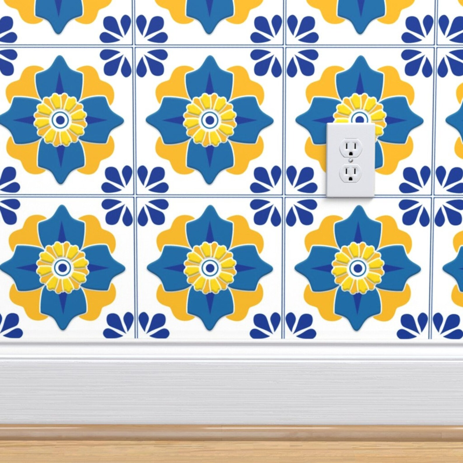 Talavera Wallpaper Talavera 4-petal Flower by Ameliae Tile | Etsy