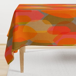 Mid Century Modern Tablecloth - Mid Century Blocks by ceciliamok - Vintage Inspired Bright Orange Cotton Sateen Tablecloth by Spoonflower