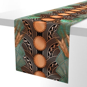 Art Deco Table Runner - Faux Copper Patina Bottlecaps Verdigris Cotton Sateen Table Runner - Deco Hops And Barley by ghouk image 5