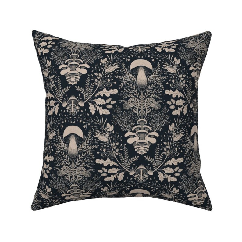 Mushroom Damask Throw Pillow Mushroom Forest by denesannadesign Floral Forest Snail Ferns 18x18 Square Throw Pillow by Spoonflower