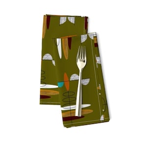 Mcm Dinner Napkins (Set of 2) - Ovals And Half Moons Green by hot4tees_bgyahoo_com - Retro Mid-century Modern Cloth Napkins by Spoonflower