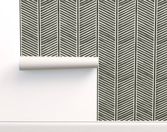 Olive Feathers Commercial Grade Wallpaper - Dark Green Chevron by littlearrowdecor - Chevron Stripe Wallpaper Double Roll by Spoonflower