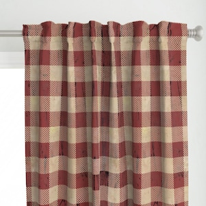 Rustic Plaid Curtain Panel - Buffalo Plaid Rustic Red by sarah_treu - Earthy Brick Red Buffalo Plaid Custom Curtain Panel by Spoonflower