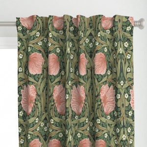 Green William Morris Curtain Panel - Pimpernel Dark by chantal_pare - Pimpernel Floral Botanical Custom Curtain Panel by Spoonflower
