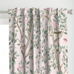 Chinoiserie Curtain Panel - Pale Pink Elsie&#39;s Garden by danika_herrick - Vintage Floral Pink Botanical Custom Curtain Panel by Spoonflower