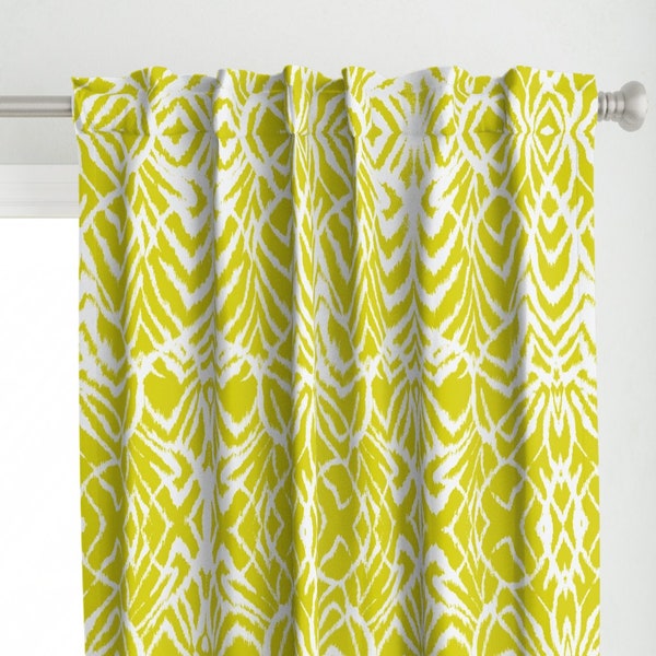 Chartreuse Ikat Curtain Panel - Wild Ikat Lemongrass by ninaribena - Lemon Lime Green Bright Tropical Custom Curtain Panel by Spoonflower