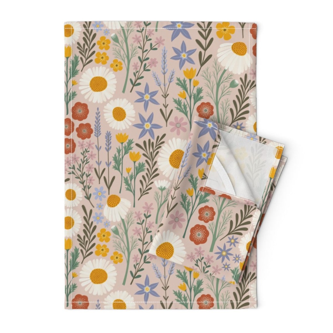 Floral Tea Towels Set of 2 British Spring Meadow by Etsy