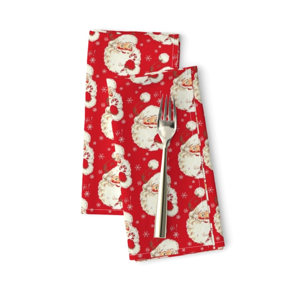 Santa Dinner Napkins Set de 2 Hi Santa Claus Christmas Red Etsy
