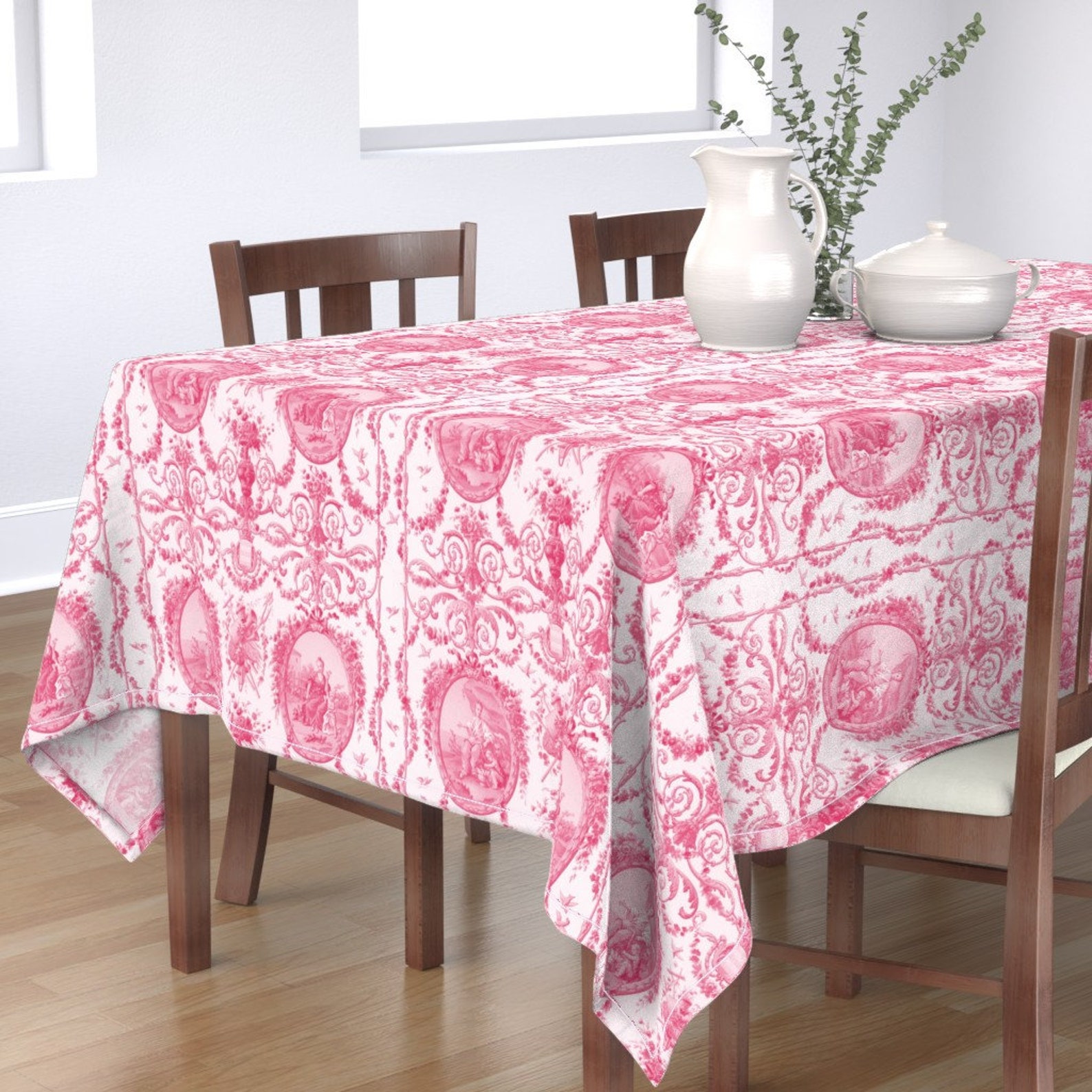 Toile Tablecloth Pink Dawn Rococo Harvest by Etsy