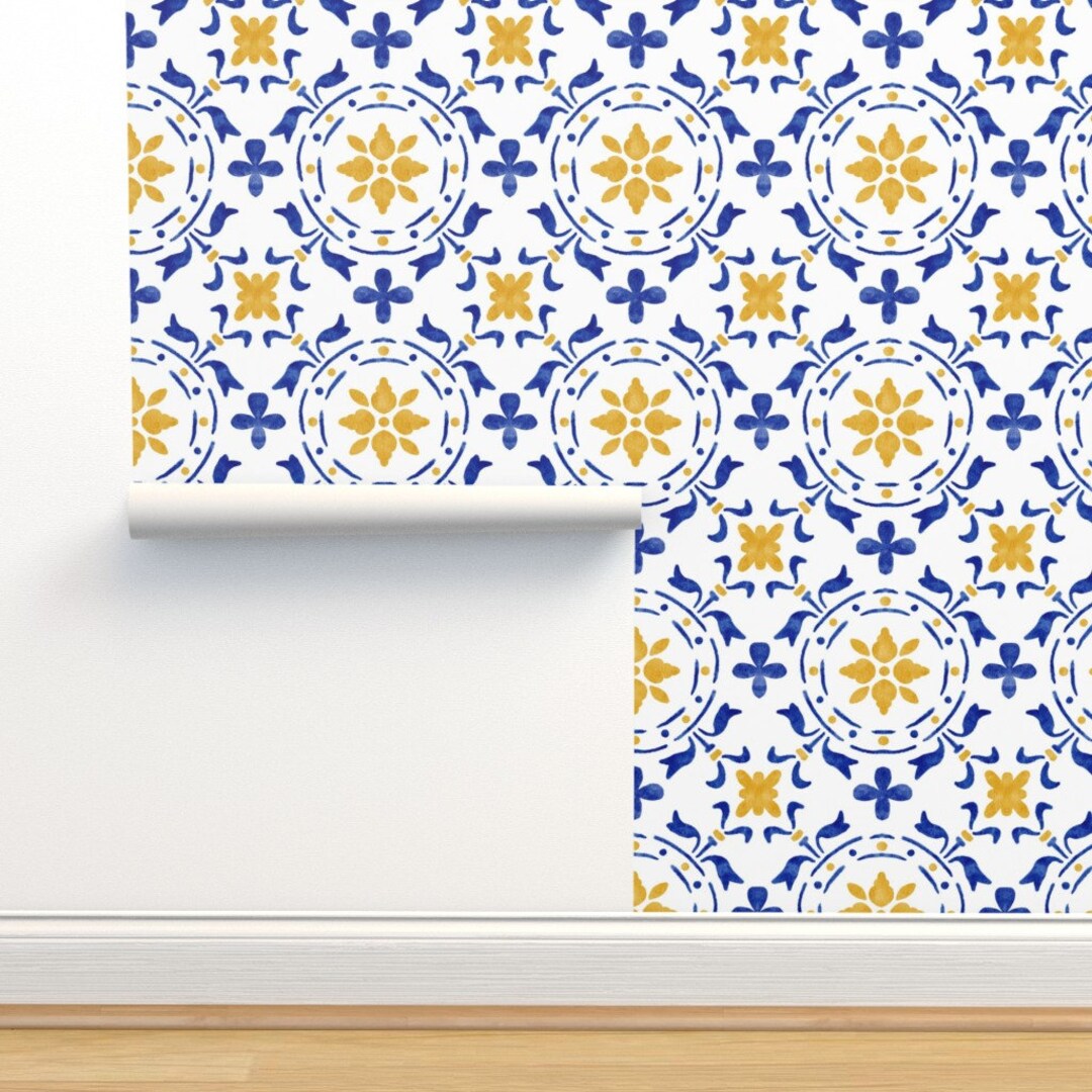Spanish Tiles Commercial Grade Wallpaper Azulejos Tile by - Etsy