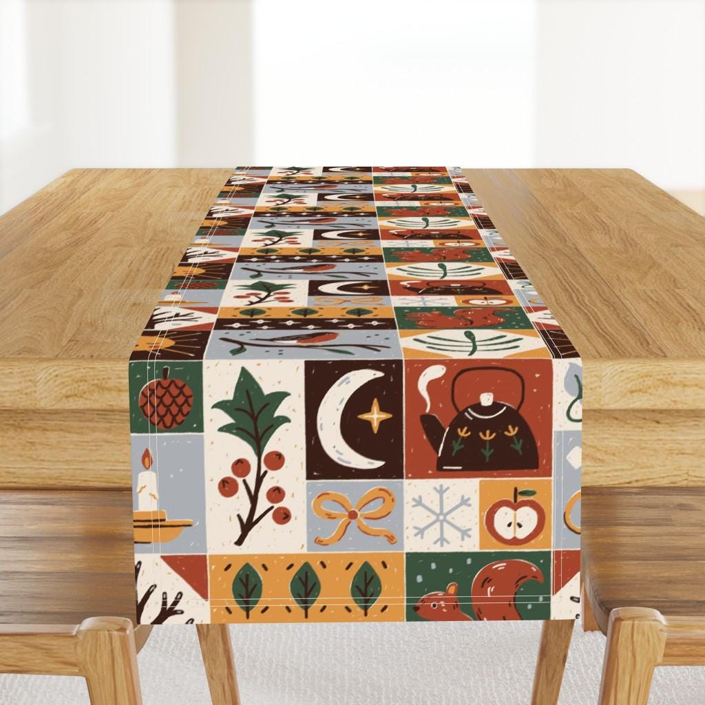 Winter Solstice Table Runner - Patchwork  by ohjessmarie - Nature Quilt Topper Winter Holiday Cotton Sateen Table Runner by Spoonflower