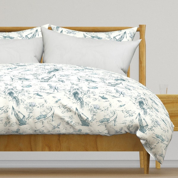 Parure de lit toile Adventure - toile Adventure par pattern_state - housse de couette en satin de coton crème bleu dinosaure OU taies d'oreillers par Spoonflower