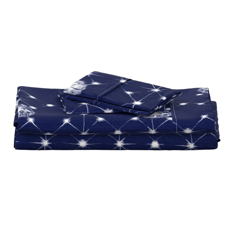 Shibori Stars by southwind Geometric Shibori Cotton Sateen Sheet Set Bedding by Spoonflower Blue Constellation Sheets