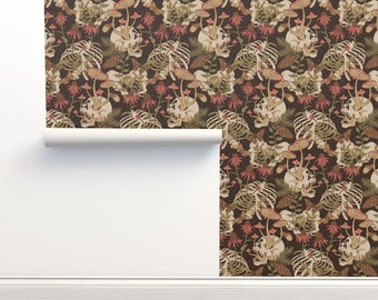 Papel de Parede Gótico Florestal Sem Cola, Esqueleto Botânico Assustador - Funeral na Floresta por spookishdelight Papel de Parede em Rolo Duplo da Spoonflower