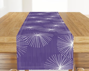 Mod Table Runner - Mid Century Retro Minimalist Purple White Geometric  Cotton Sateen Table Runner - Dandelions Ultraviolet by friztin