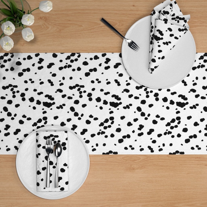 Animal Print Table Runner Dalmatian Dots Black And White Cotton Sateen Table Runner by Spoonflower Dalmatian Spots by eclectic/_house
