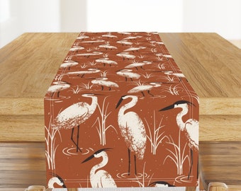 Herons Table Runner - Herons On Warm Red by adehoidar - Birds Water Marsh Wetlands Nature Red  Cotton Sateen Table Runner by Spoonflower