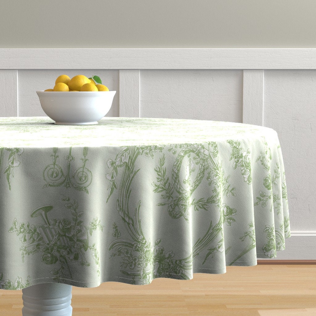 French Round Tablecloth Marie Toile Basil Green by lilyoake Etsy