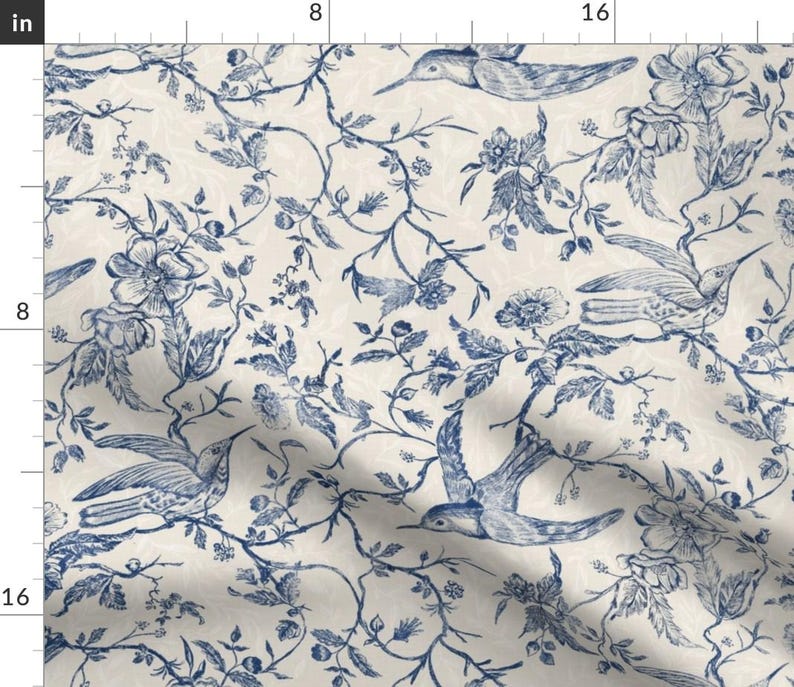 Blue Floral Toile Curtain Panel - Toile Chinoiserie Rococo French ...