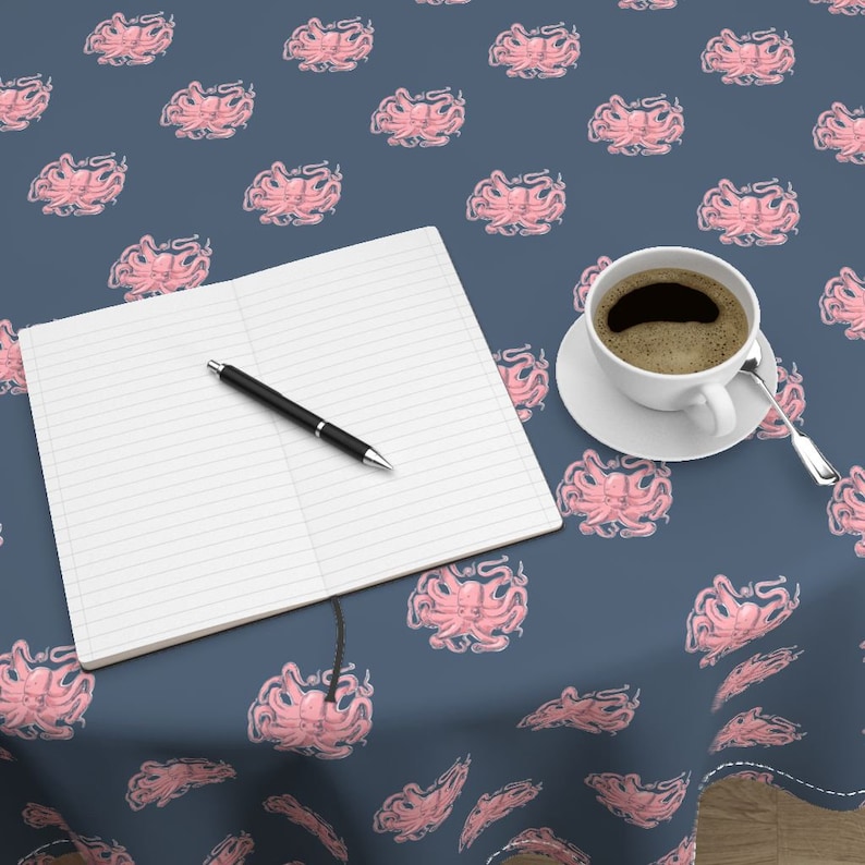 Pink Octopus by vinpauld Nautical Octopus Round Tablecloth Dark Blue Pink Cotton Sateen Circle Tablecloth by Spoonflower