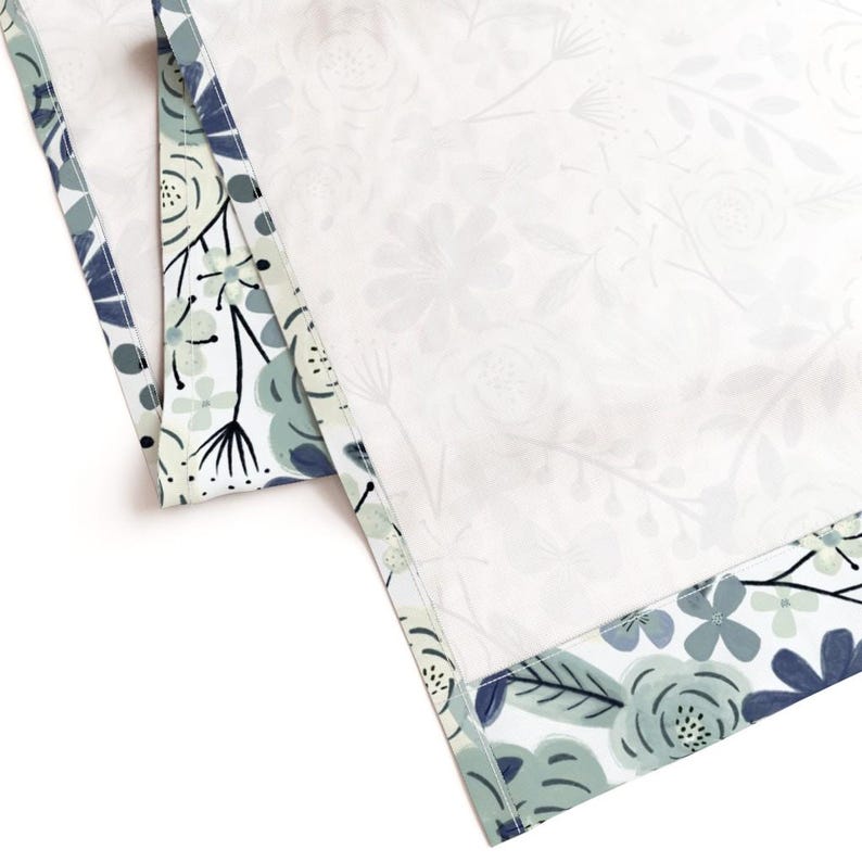 Blue Boho Floral Curtain Panel - Sage Green Floral Wilderness Large Scale Navy Blue Custom Curtain Panel - Flower Child Boho by roochita - image 7