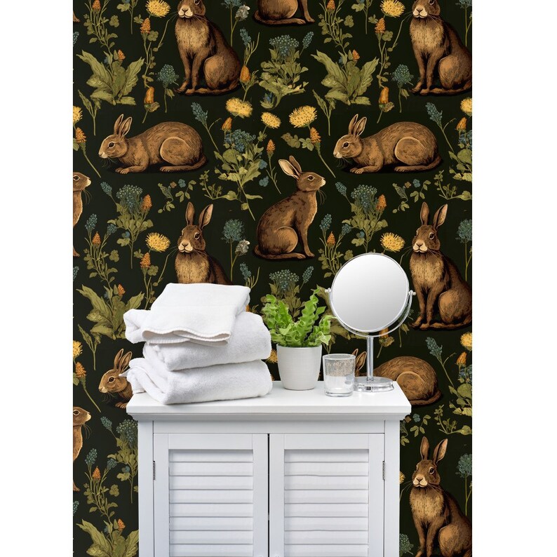 Medieval Rabbit Non-pasted Wallpaper Woodland Bunny Fern Botanical ...