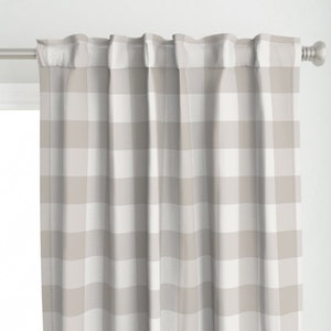 Warm Grey Check Curtain Panel - Warm Gray Gingham by dept_6 - Greige Modern Farmhouse Buffalo Check Custom Curtain Panel by Spoonflower