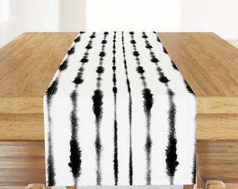 Watercolor Stripe Table Runner - Black And White Wet Brushstrokes by designdn - Minimal Monochrome Cotton Sateen Table Runner by Spoonflower