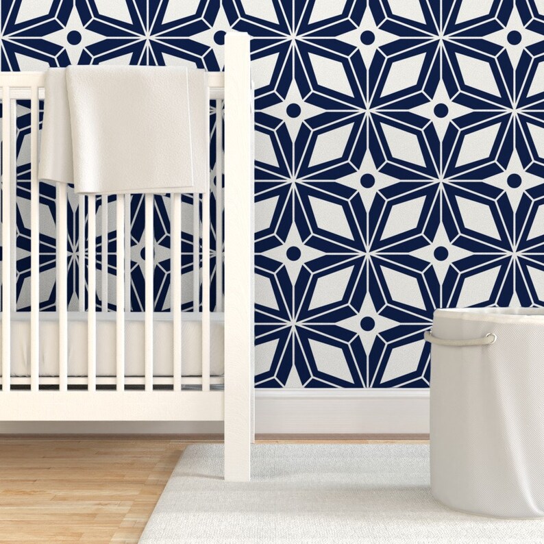 Mid Century Modern Wallpaper Starburst Navy Large by Etsy