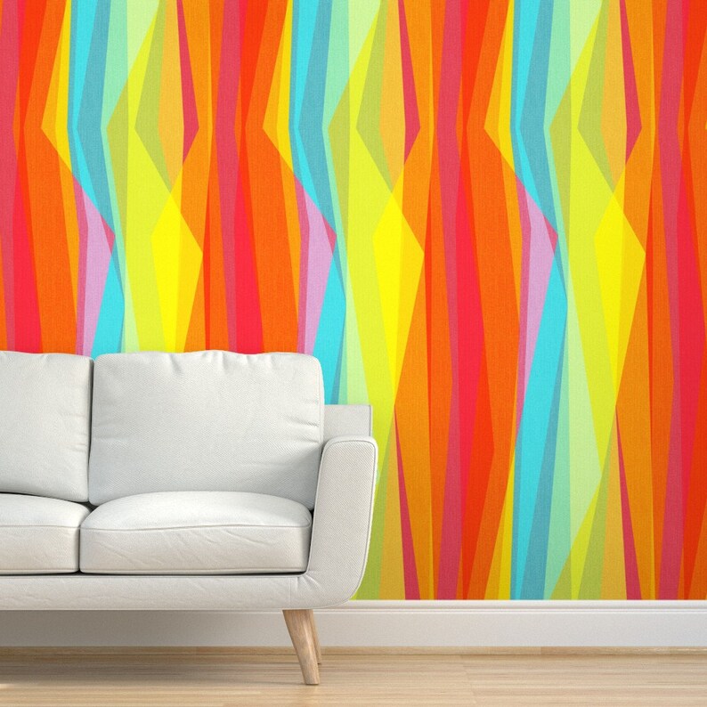 Geometric Stripe Wallpaper Rainbow Geo Stripe by Etsy