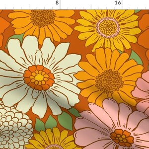 Retro 1970s Floral Curtain Panel - Vintage Style Nostalgia Pink Orange Yellow Custom Curtain Panel - 70s Boho Floral by mariarein - image 6